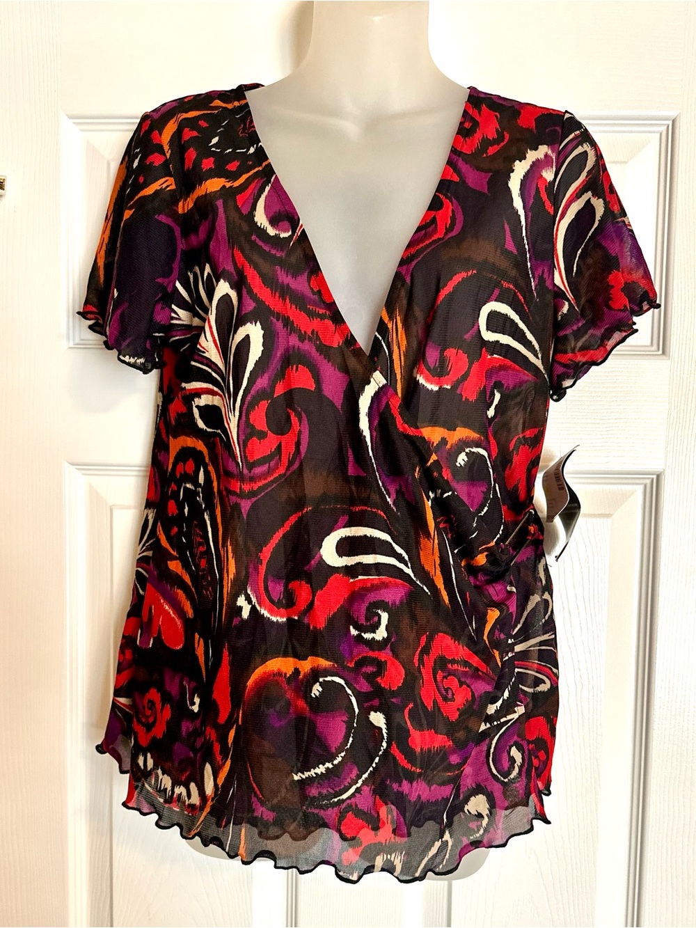 Sag Harbor Multicolor Abstract Wrap Blouse with V-Neck
